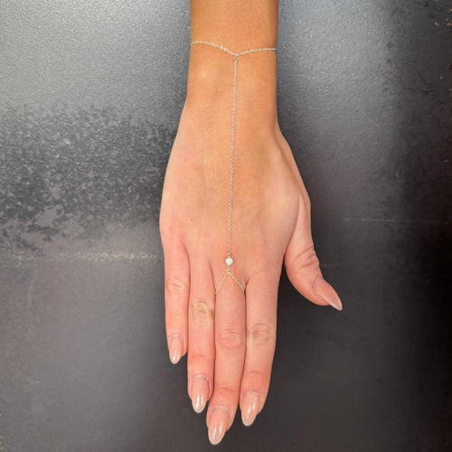 Silver Single Opal Hand Chain by Something Silver