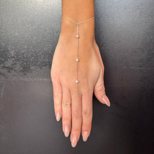 Silver Stationary Pearl Hand Chain by Something Silver