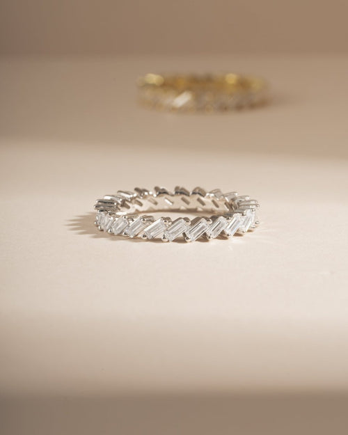 Slanted White CZ Baguette Ring