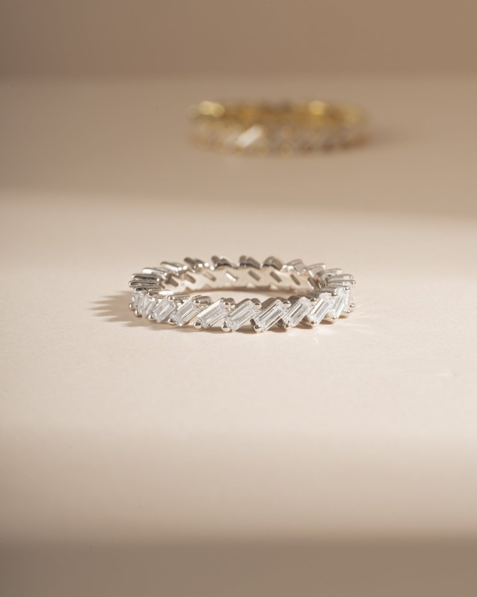 Slanted White CZ Baguette Ring