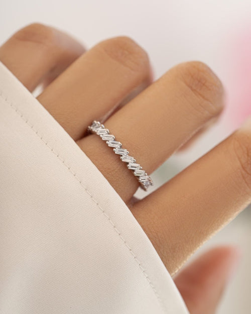 Slanted White CZ Baguette Ring