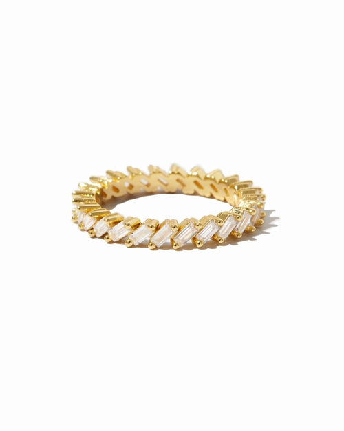 Slanted White CZ Baguette Ring Gold