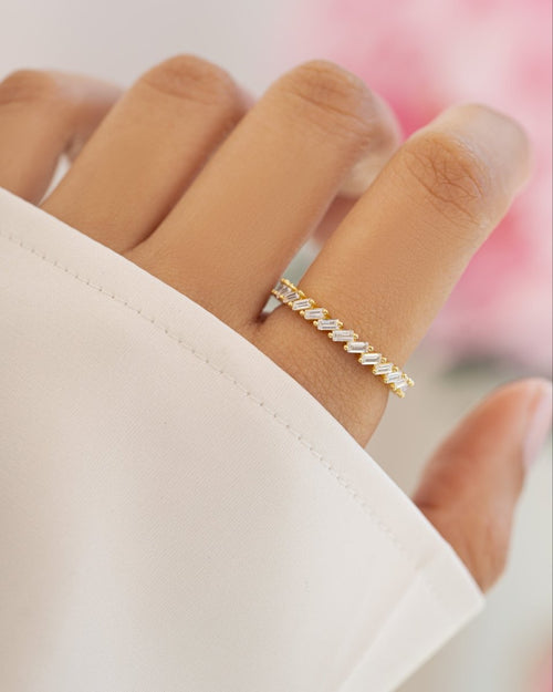 Slanted White CZ Baguette Ring