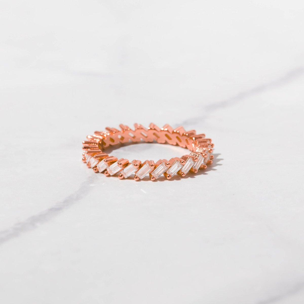 Slanted White CZ Baguette Ring Rose Gold