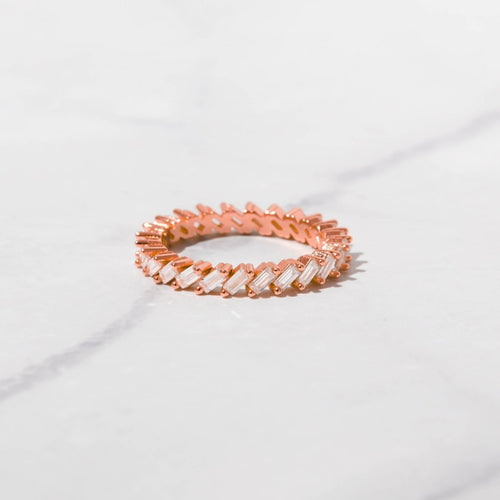 Slanted White CZ Baguette Ring Rose Gold