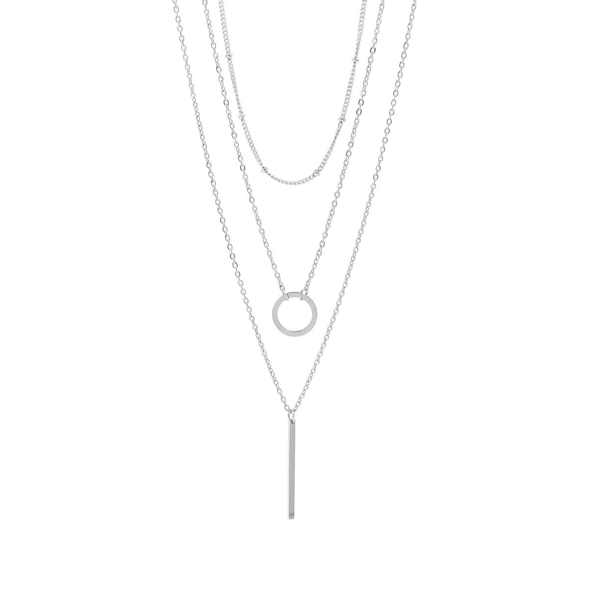 Stainless Steel 3-Row Layered Chain Necklace for Women
