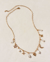 Stardust Charm Necklace with Moonstone and Gold Charms