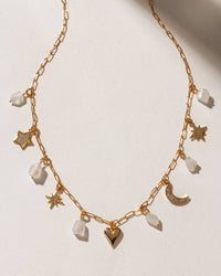 Stardust Charm Necklace with Moonstone and Gold Charms