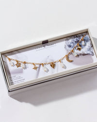 Stardust Charm Necklace with Moonstone and Gold Charms