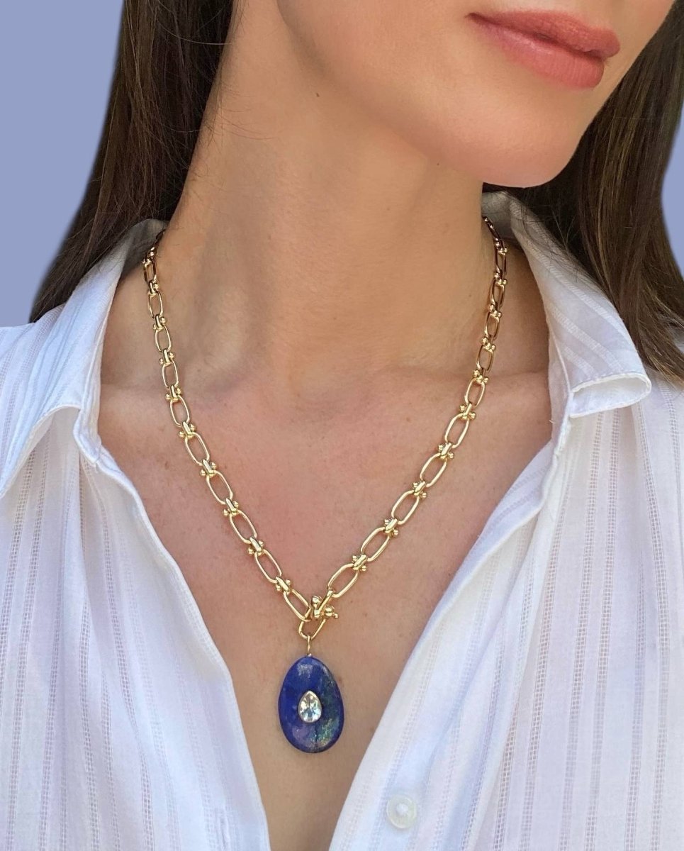 Statement Oval Gemstone Necklace-Lapis