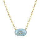 Statement Oval Paperclip Necklace-Aquamarine & Topaz