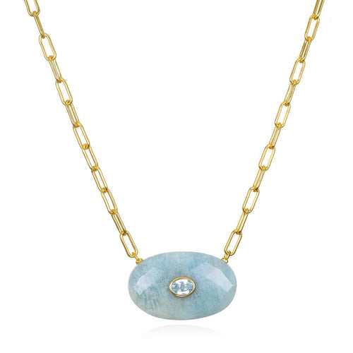 Statement Oval Paperclip Necklace-Aquamarine & Topaz