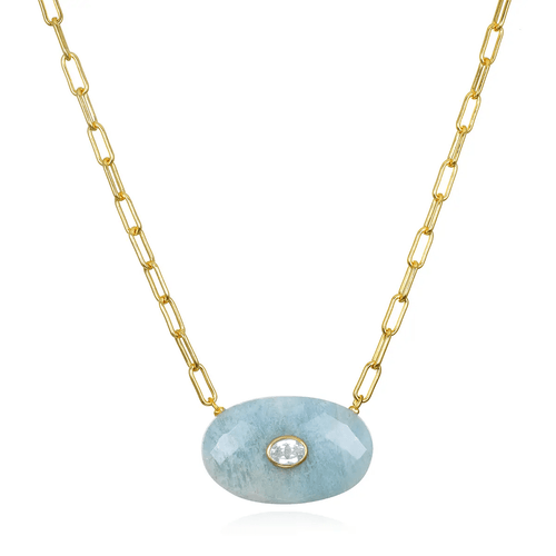 Statement Oval Paperclip Necklace-Aquamarine & Topaz