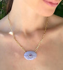 Statement Oval Paperclip Necklace-Lace Agate & Amethyst