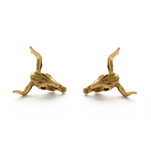 Steer Skull Stud Earrings gold