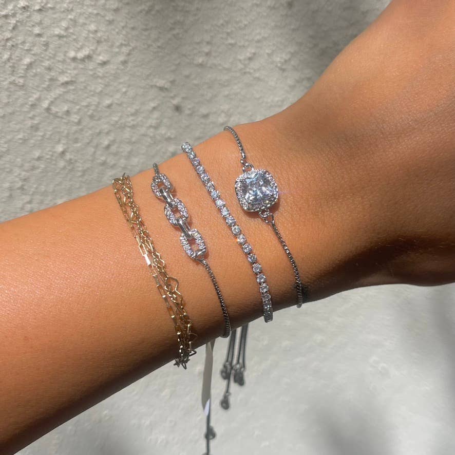 Steph Silver Diamond Chain Slider Bracelet