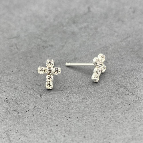 Sterling Silver CZ Cross Studs