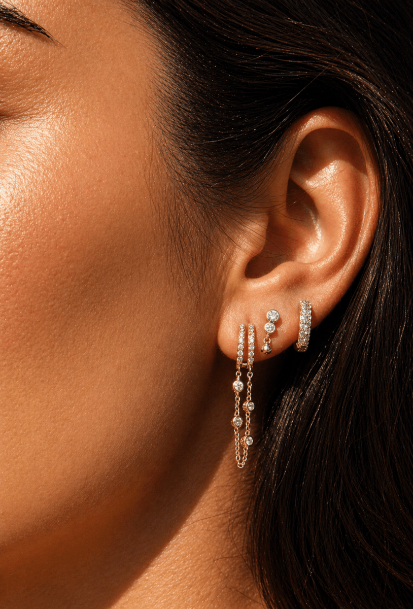 Sterling Silver Double Chain Dangle Drop Huggie Earrings by Emily Volaski