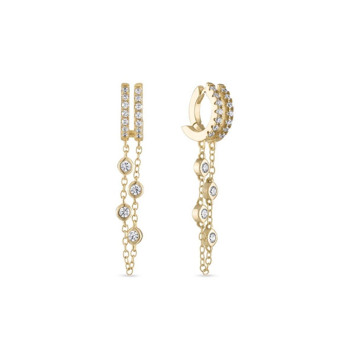 Sterling Silver Double Chain Dangle Drop Huggie Earrings by Emily Volaski