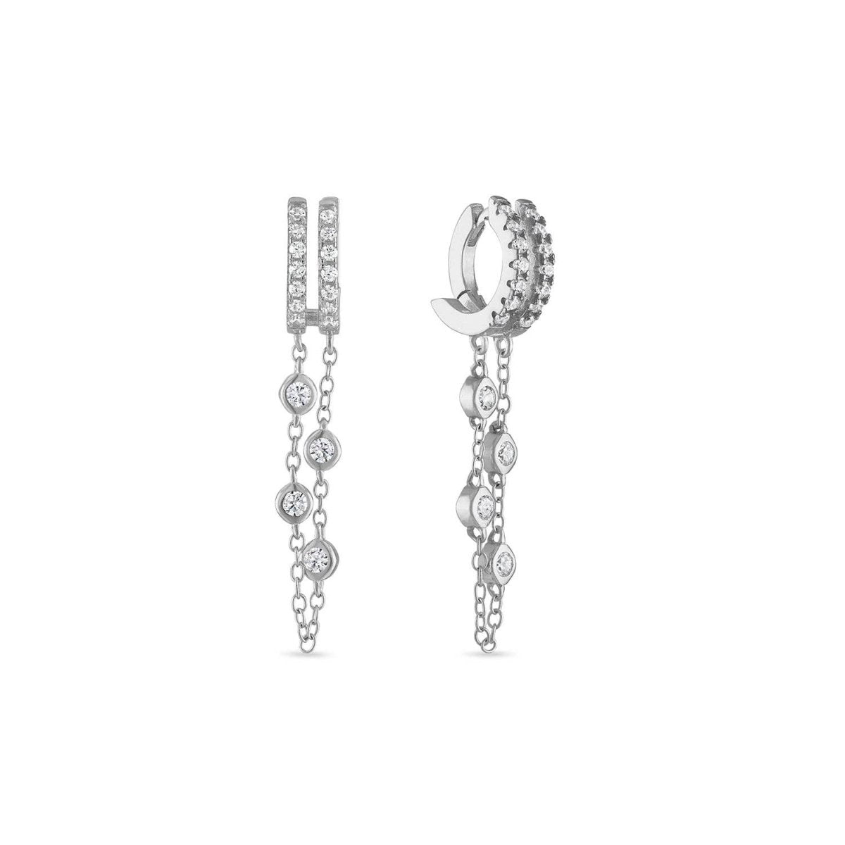 Sterling Silver Double Chain Dangle Drop Huggie Earrings by Emily Volaski