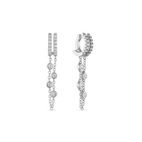 Sterling Silver Double Chain Dangle Drop Huggie Earrings