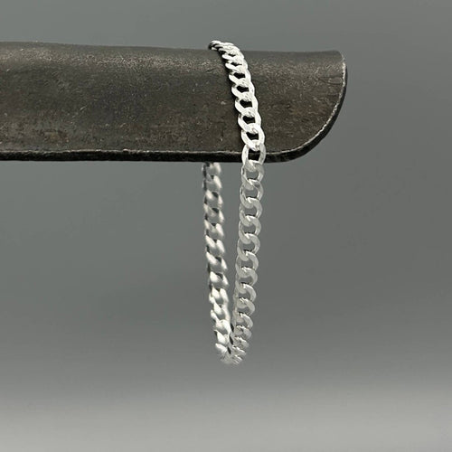 Sterling Silver Flat Curb Chain Bracelet by Something Silver