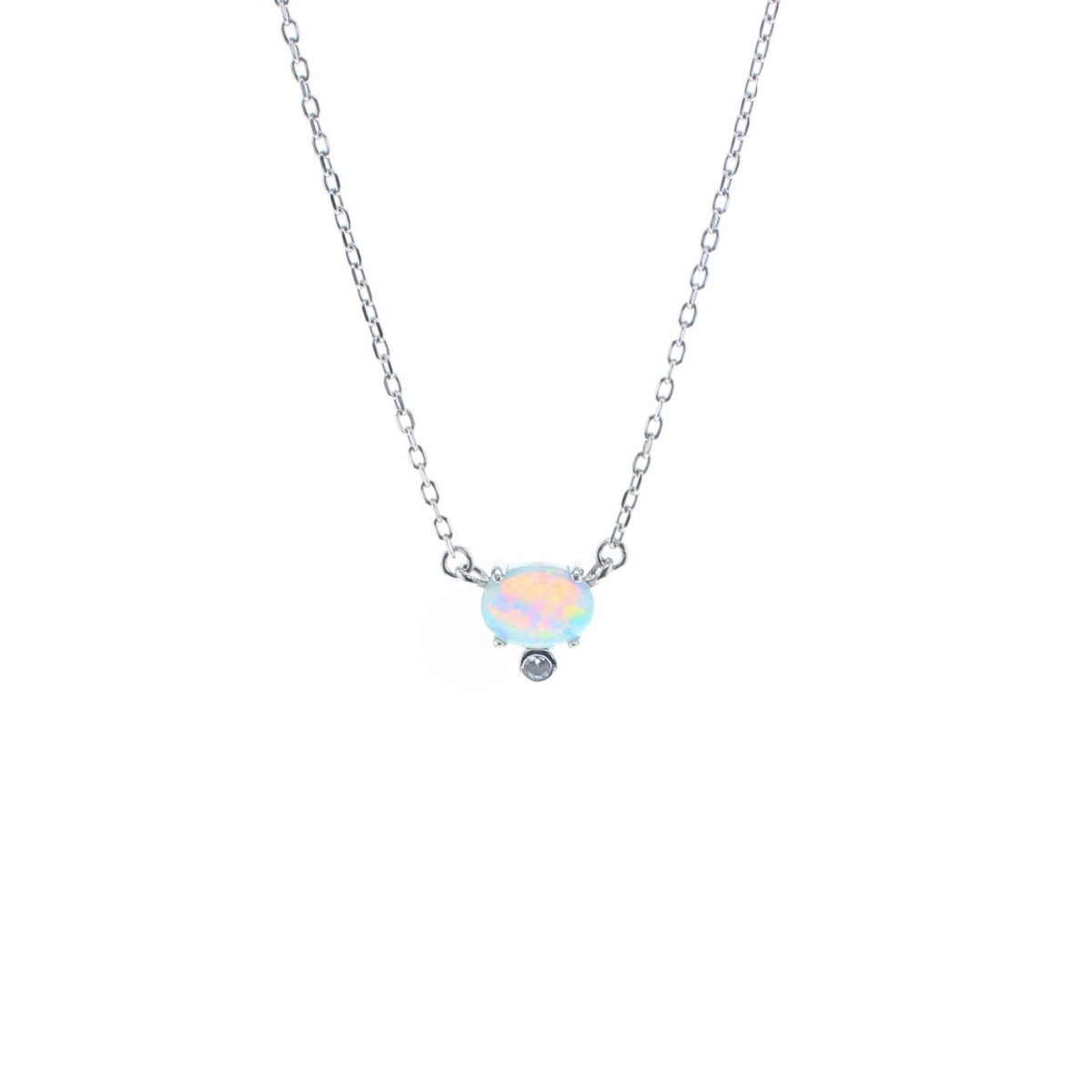 Sterling Silver Opal Necklace with Cubic Zirconia Accent