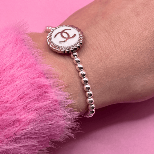 Sterling Silver Upcycled White Emblem Chanel Bracelet