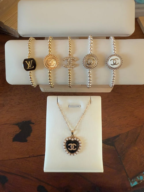 Sterling Silver Upcycled White Emblem Chanel Bracelet