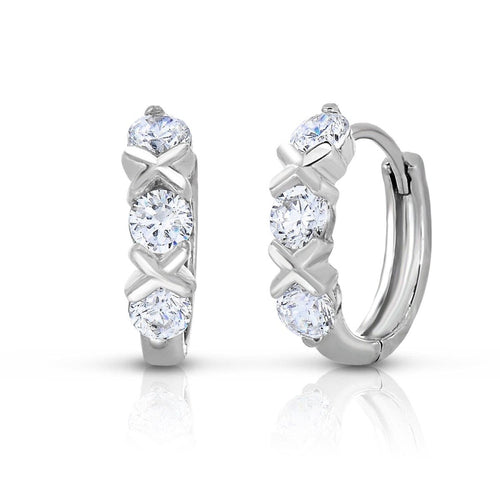 Sterling Silver XO CZ Huggie Earrings for Stylish Elegance