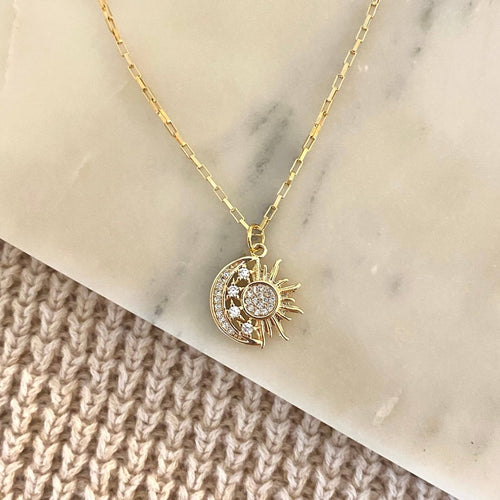 Sun Moon Stars Pendant Charm Necklace 18k Gold Filled
