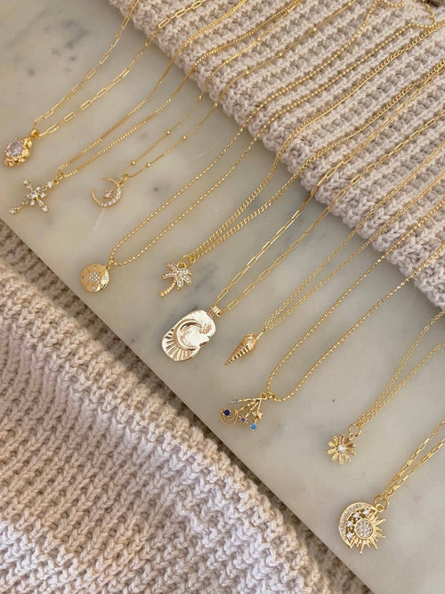 Sun Moon Stars Pendant Charm Necklace 18k Gold Filled