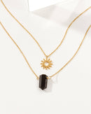 Sun Salutation Necklace Set Onyx 14k Gold Plated Brass