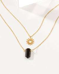 Sun Salutation Necklace Set Onyx 14k Gold Plated Brass