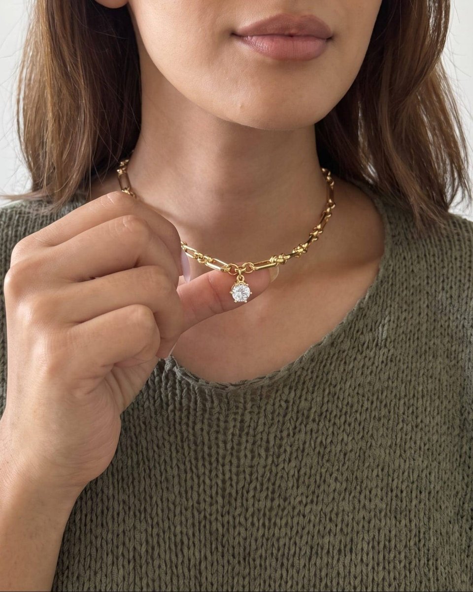 Sutton Solitaire CZ Chain Necklace - Red Bird Road