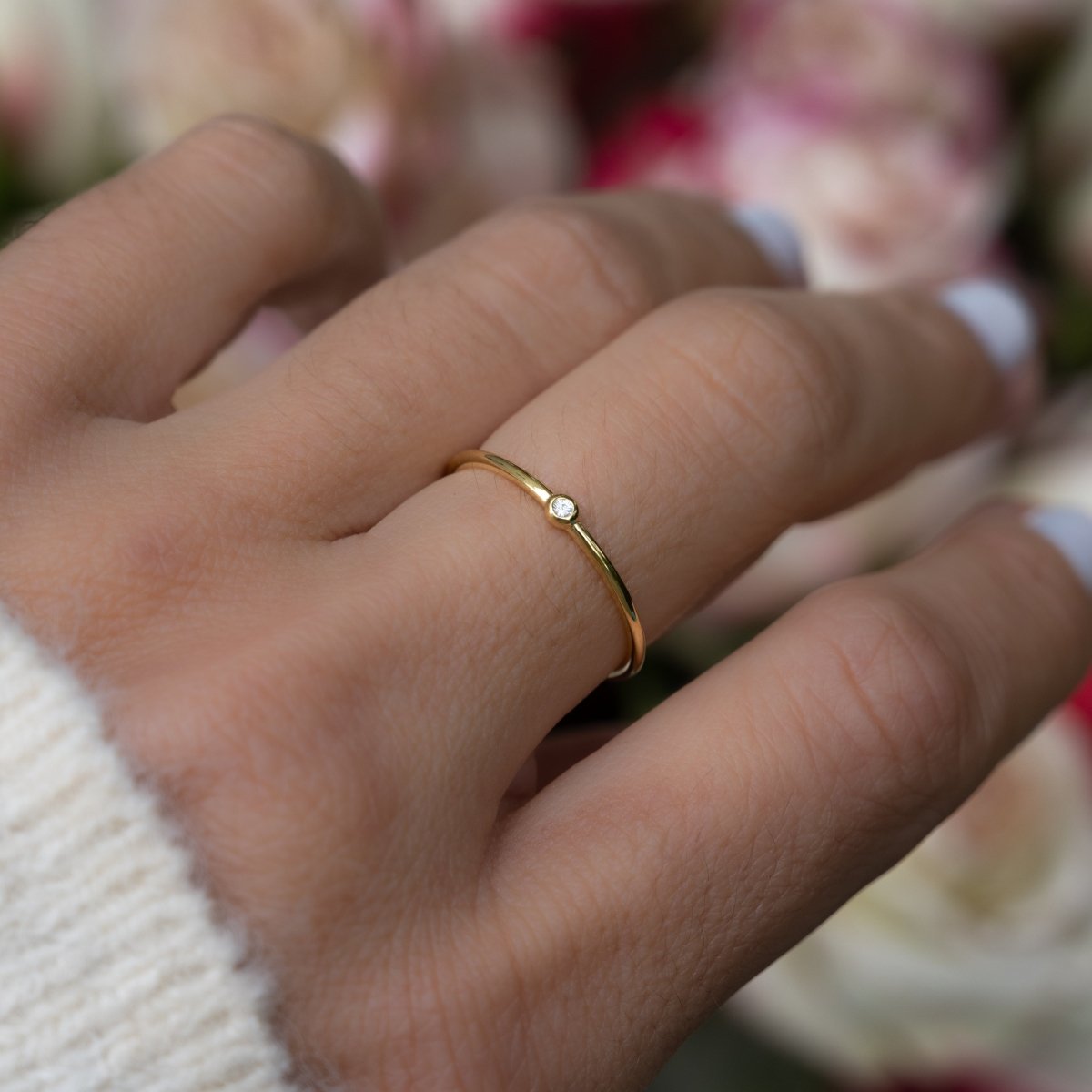 Tiny Solitaire Stacking Ring Rings by Sami Jewels
