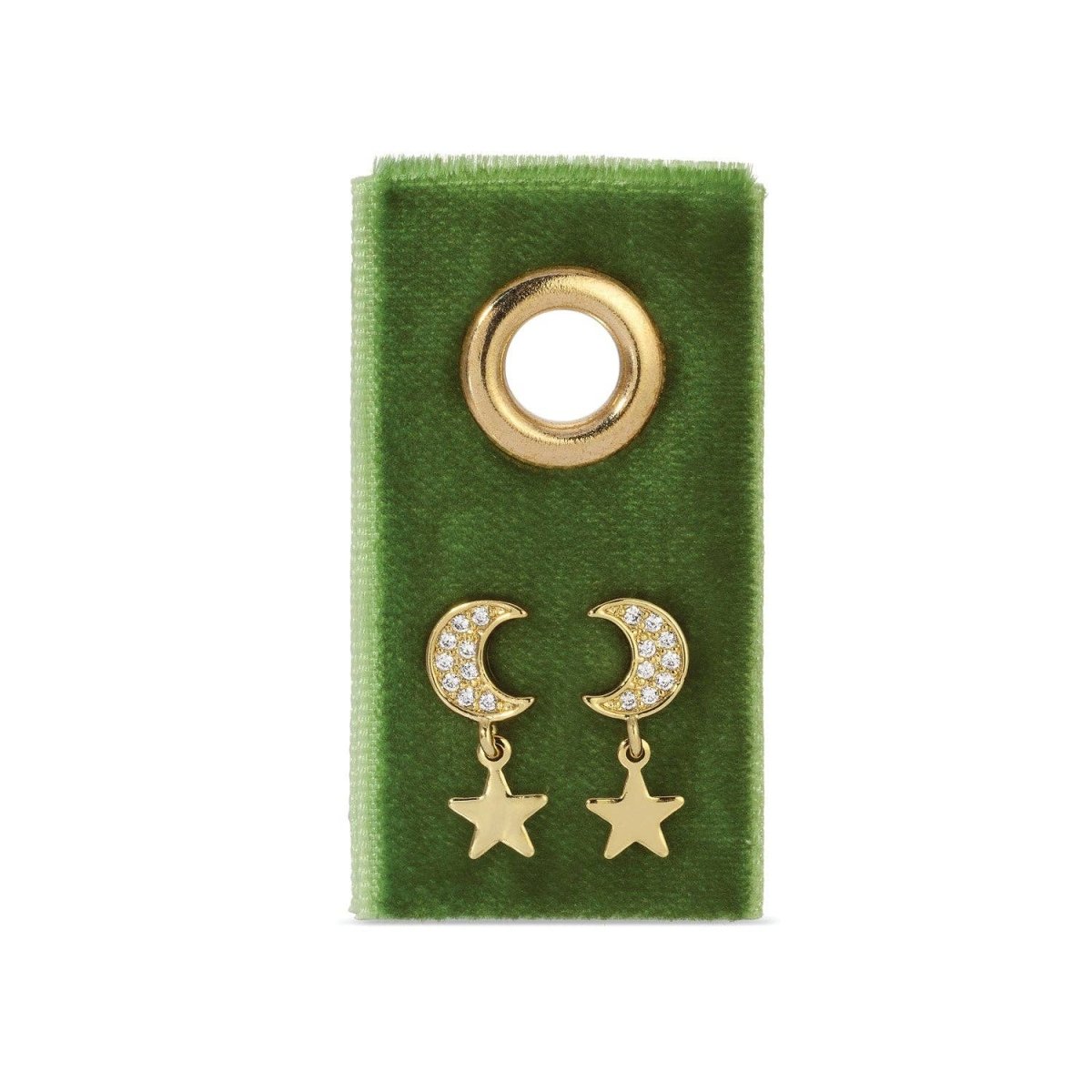 To The Moon & Stars Gold Studs with Pave Moon Design