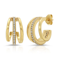 Triptych Triple Gold Pave Hoops
