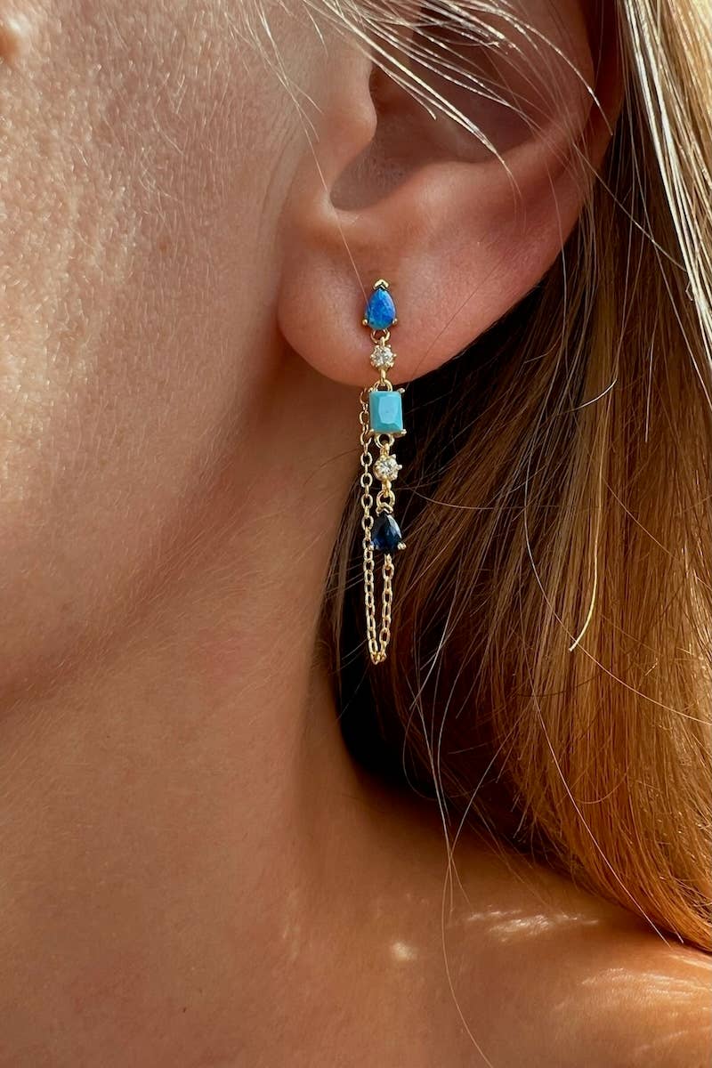Turquoise and Blue Opal Droplet Earrings Earrings by Native Gem