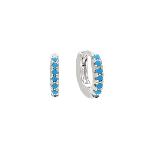 Turquoise CZ Huggie Hoops: Sterling Silver by Something Silver