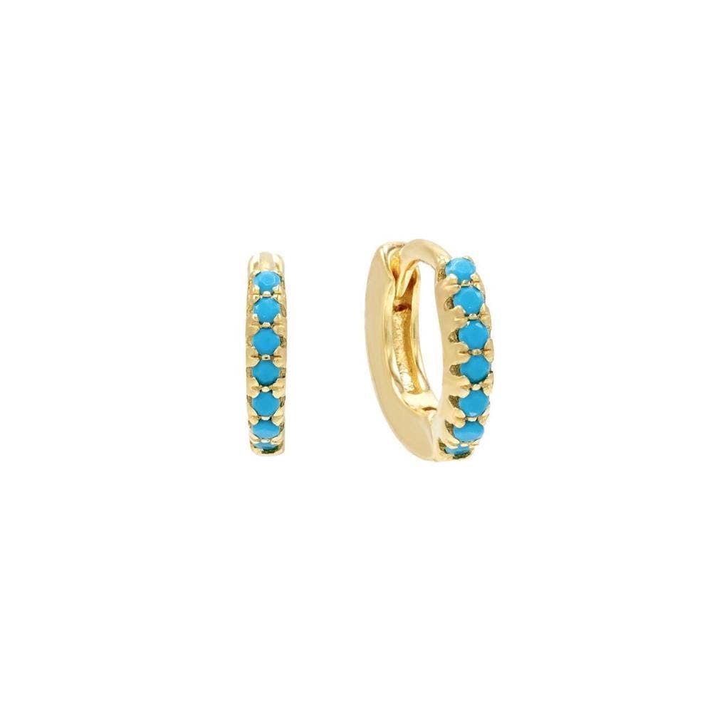 Turquoise CZ Huggie Hoops: Sterling Silver by Something Silver