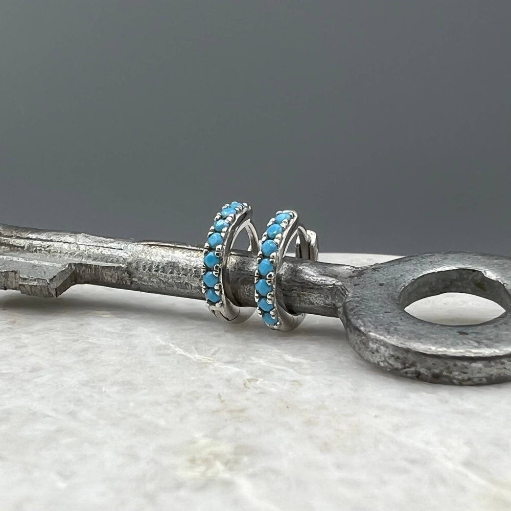 Turquoise CZ Huggie Hoops: Sterling Silver