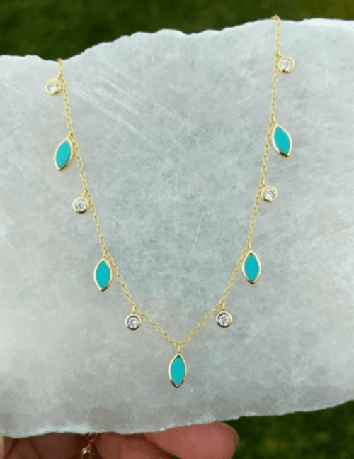 Turquoise Drops of Spring Necklace: Gold by Kamaria Jewelry