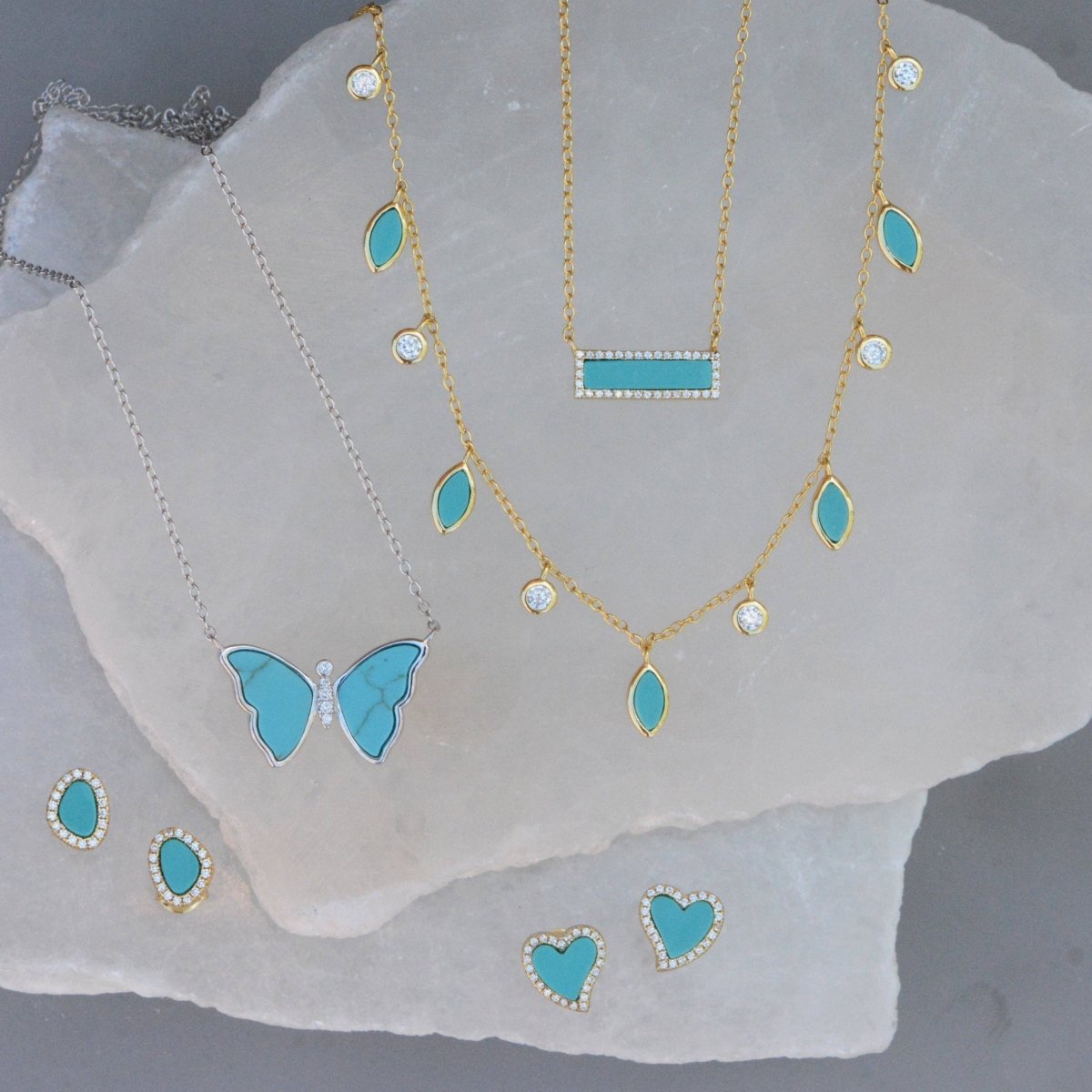 Turquoise Drops of Spring Necklace: Gold by Kamaria Jewelry