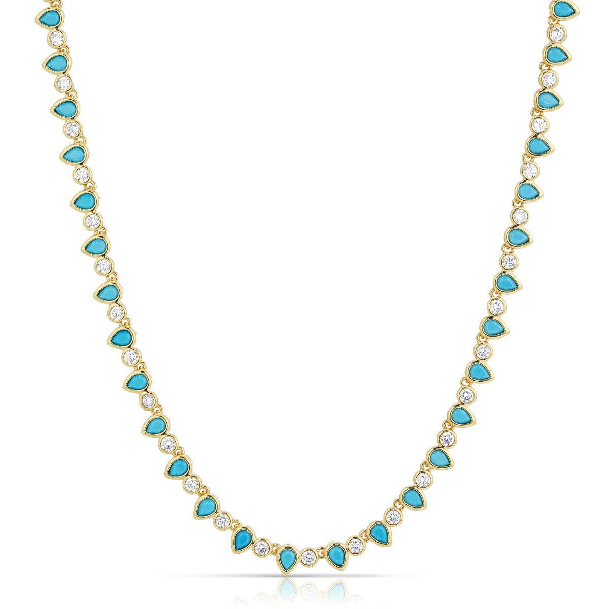 Turquoise & Gold Teardrop Tennis Necklace