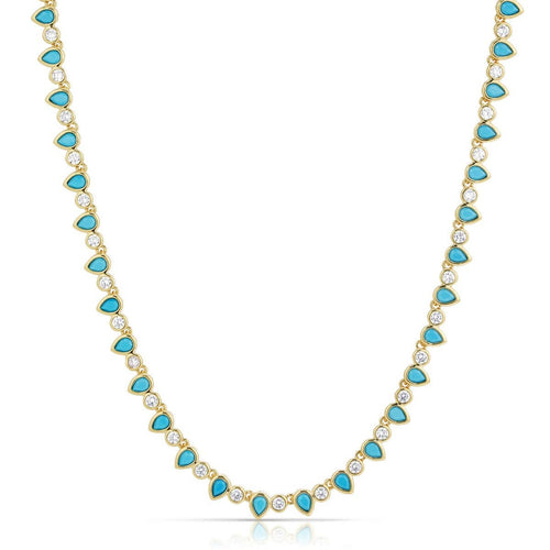 Turquoise & Gold Teardrop Tennis Necklace