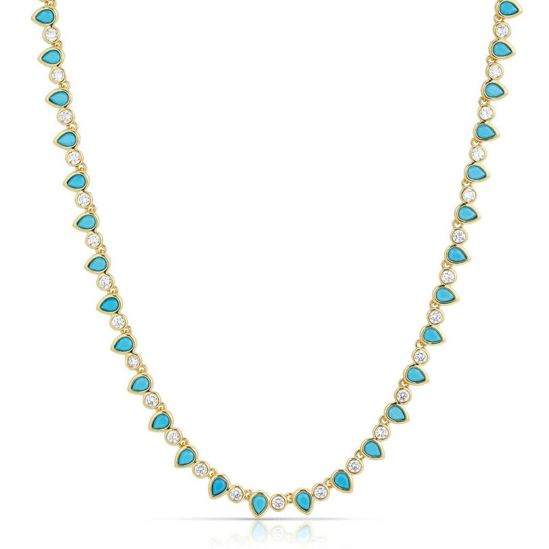 Turquoise & Gold Teardrop Tennis Necklace