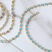 Turquoise & Gold Teardrop Tennis Necklace