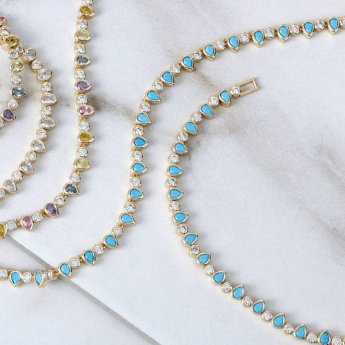 Turquoise & Gold Teardrop Tennis Necklace