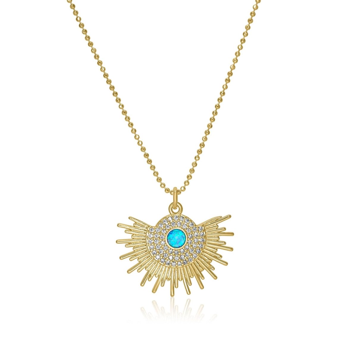 Turquoise Opal Sunburst Necklace: 20" Rolo Chain